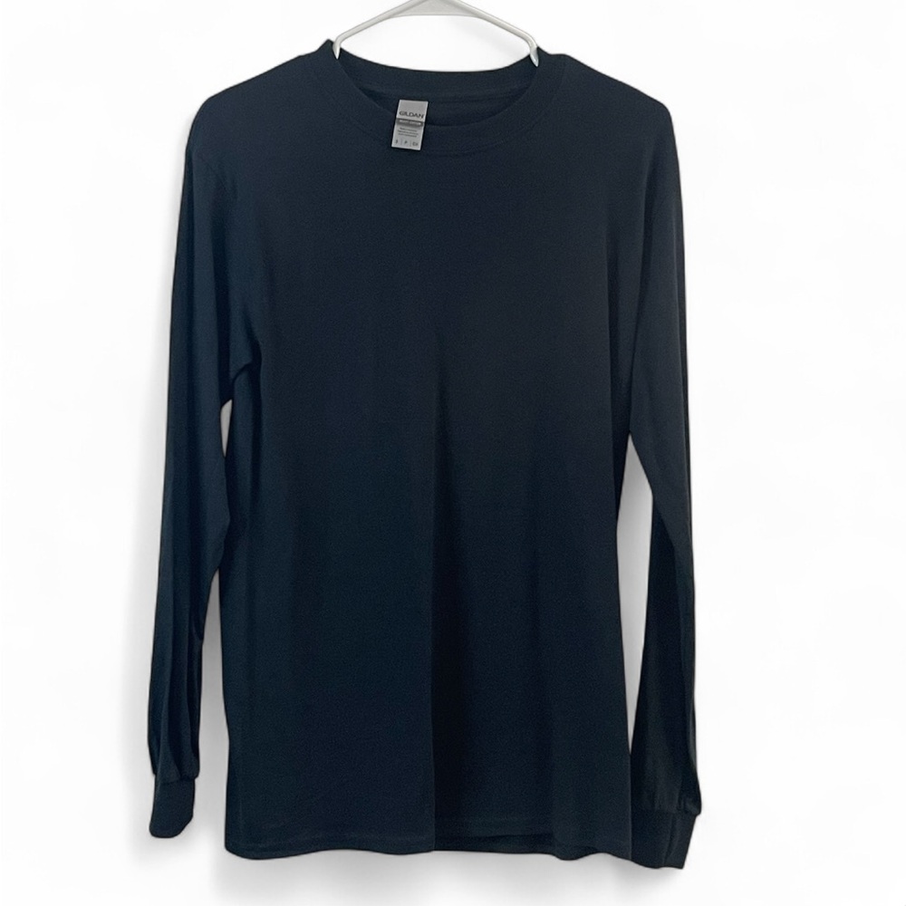 Gildan Heavy Cotton Long Sleeve Black Shirt Unisex S Crewneck Casual Wear